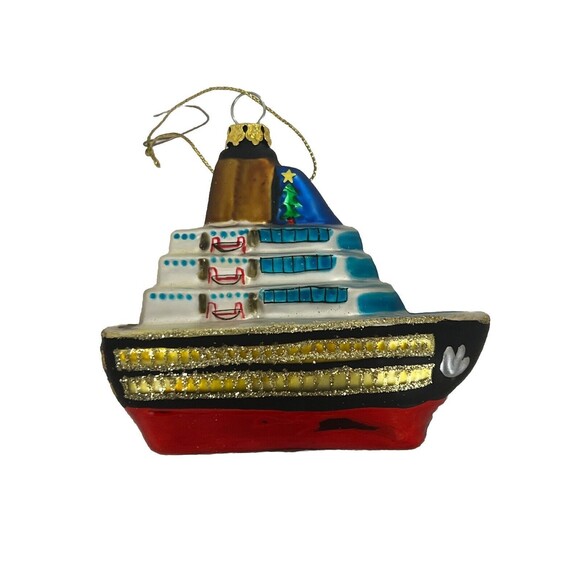 Blown Glass CHRISTMAS ORNAMENT HOLIDAY CRUISE SHIP Vacation COLORFUL 4"x3.5"x2” - Picture 1 of 14